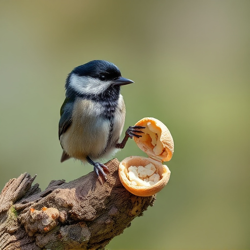Great tit cracking open peanut shell