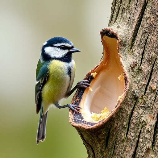 Great tit cracking open peanut shell