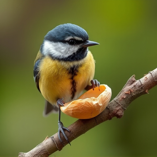 Great tit cracking open peanut shell