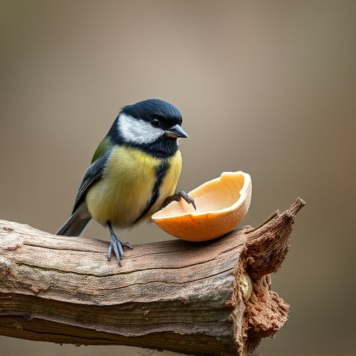 Great tit cracking open peanut shell