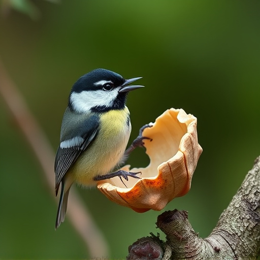 Great tit cracking open peanut shell