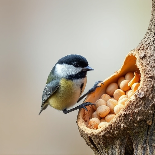 Great tit cracking open peanut shell