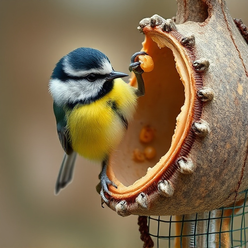Great tit cracking open peanut shell