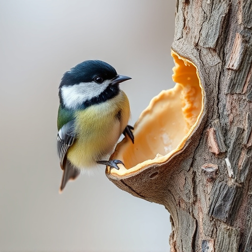 Great tit cracking open peanut shell
