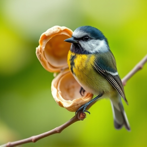 Great tit cracking open peanut shell