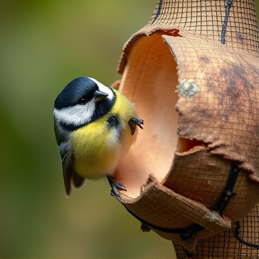 Great tit cracking open peanut shell