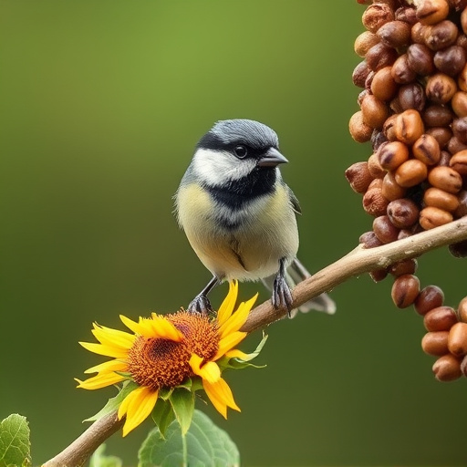 Great tit pecking at sunflower seeds