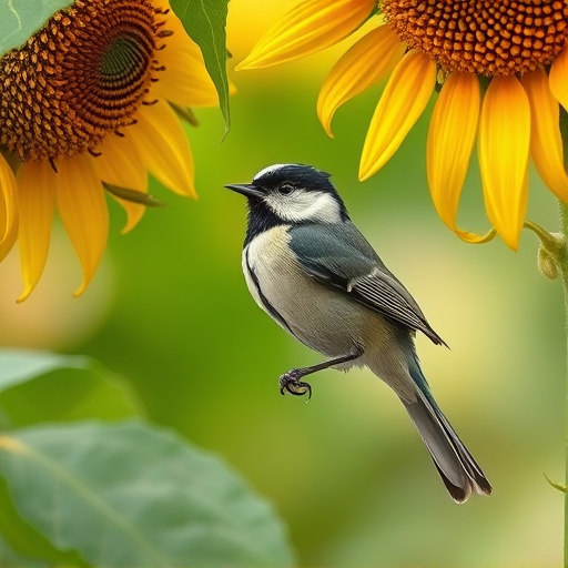 Great tit pecking at sunflower seeds