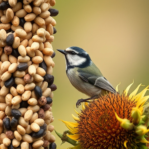 Great tit pecking at sunflower seeds