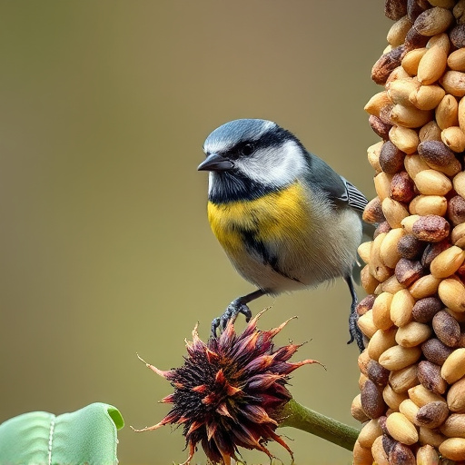 Great tit pecking at sunflower seeds