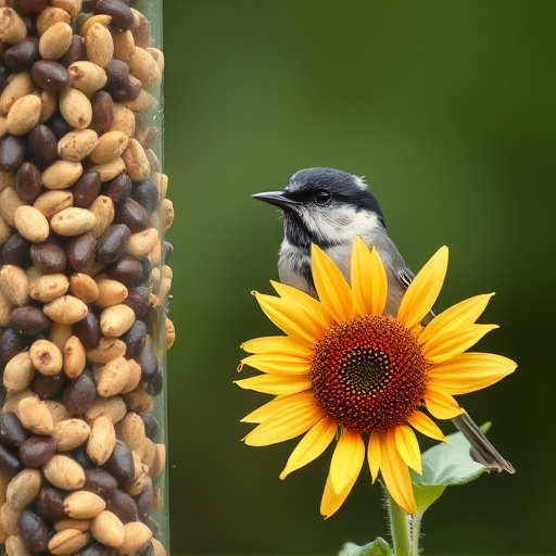 Great tit pecking at sunflower seeds