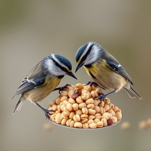 Great tits feeding on suet pellets
