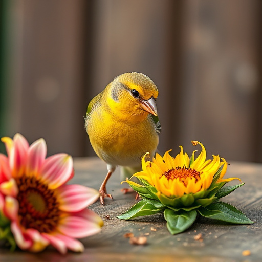 Greenfinch eating sunflower hearts at table