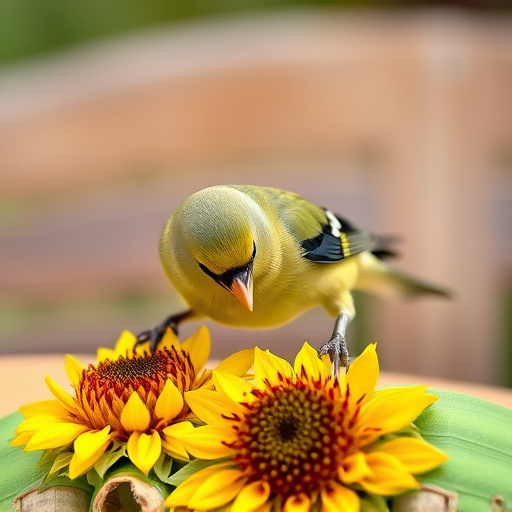 Greenfinch eating sunflower hearts at table