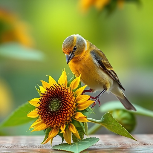 Greenfinch eating sunflower hearts at table