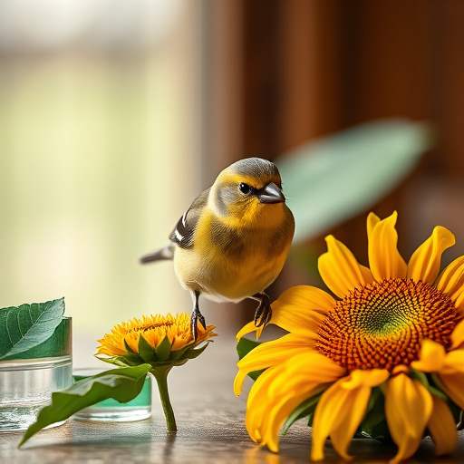 Greenfinch eating sunflower hearts at table