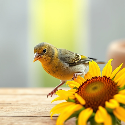 Greenfinch eating sunflower hearts at table