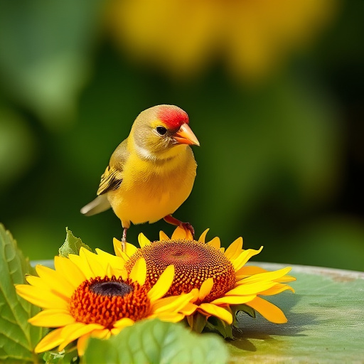 Greenfinch eating sunflower hearts at table