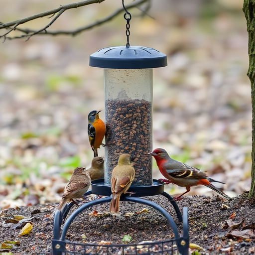 Ground feeder under tree with mixed birds