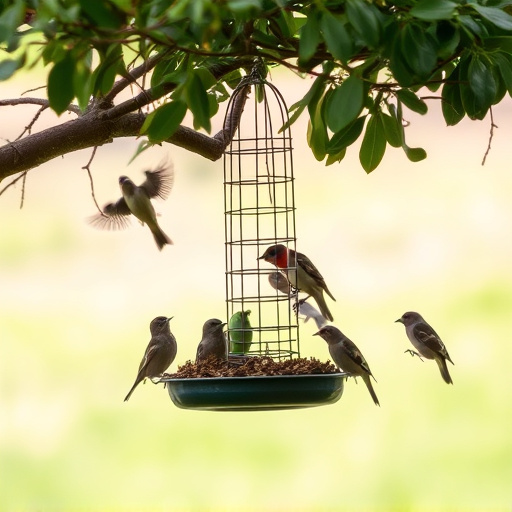 Ground feeder under tree with mixed birds