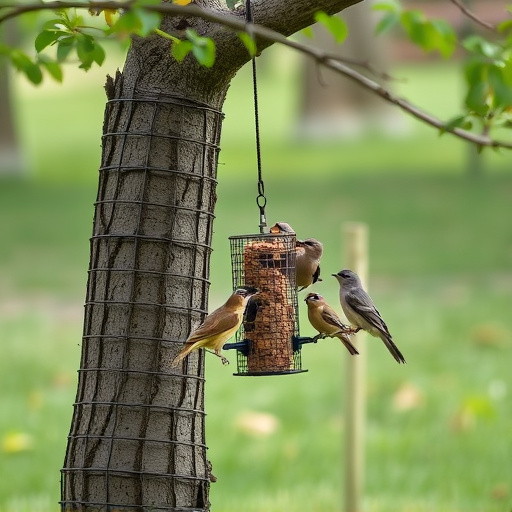 Ground feeder under tree with mixed birds
