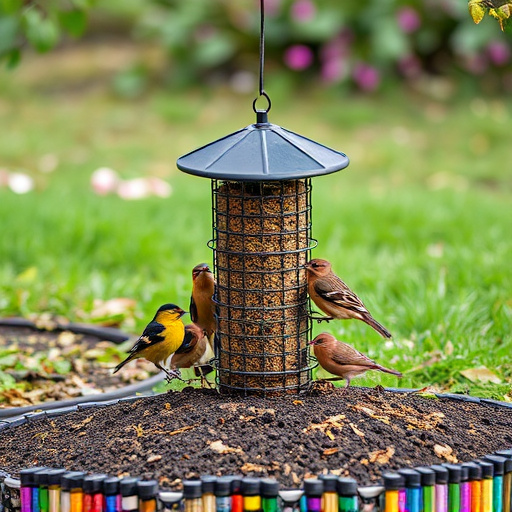 Ground feeder under tree with mixed birds