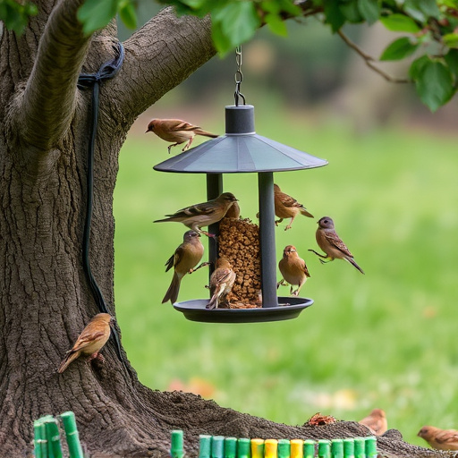 Ground feeder under tree with mixed birds