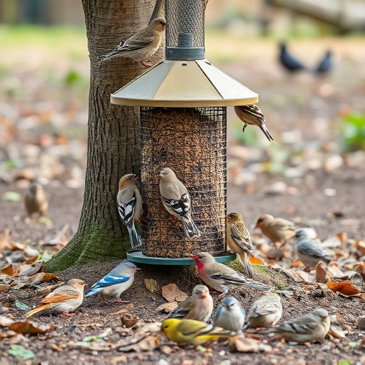 Ground feeder under tree with mixed birds