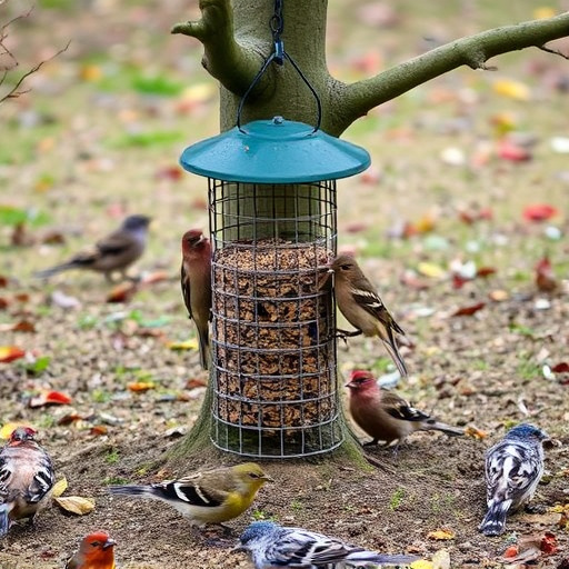 Ground feeder under tree with mixed birds