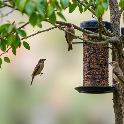 Ground feeder under tree with mixed birds