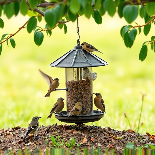 Ground feeder under tree with mixed birds