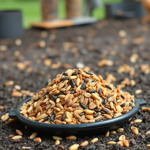Ground feeder with mixed birdseed pile