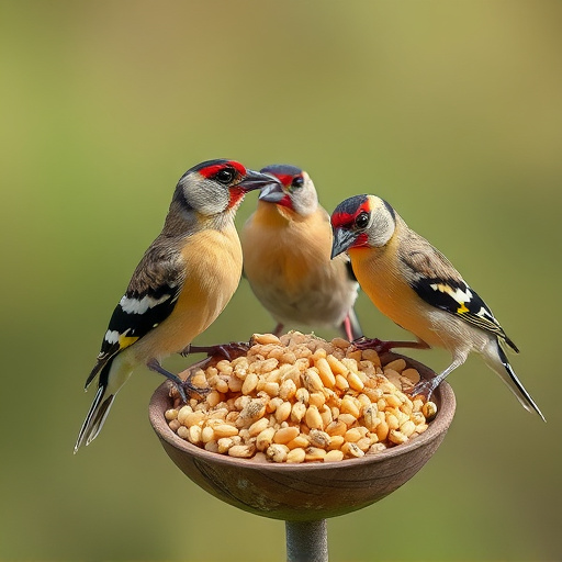 Group of finches feeding on nyjer seed