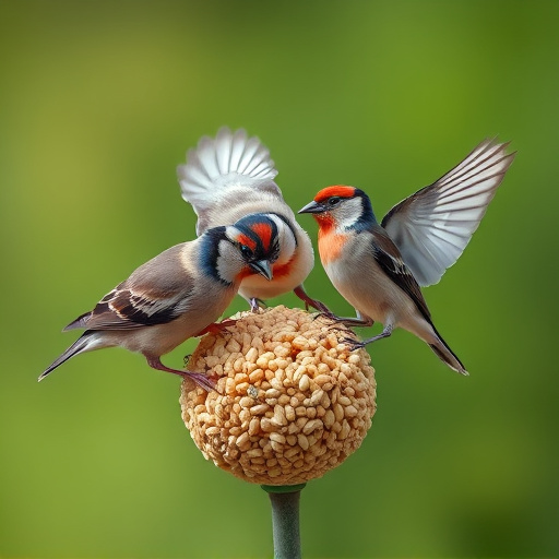 Group of finches feeding on nyjer seed