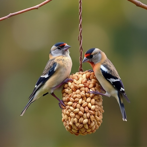 Group of finches feeding on nyjer seed