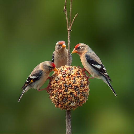 Group of finches feeding on nyjer seed