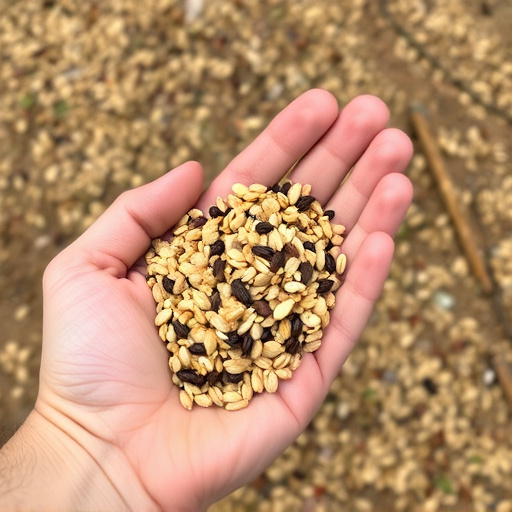 Hand holding handful of bird seed mix