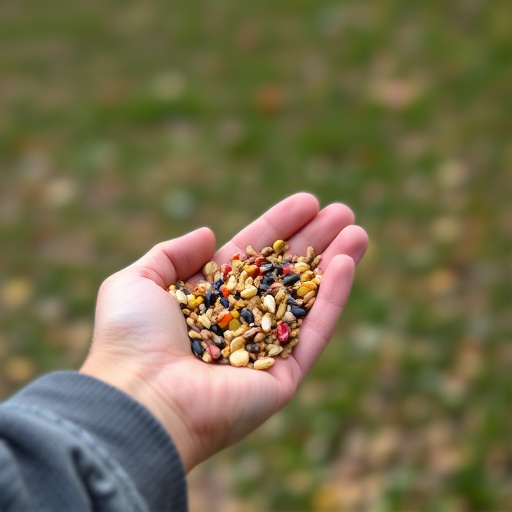 Hand holding handful of bird seed mix