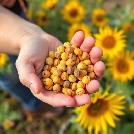 Hand holding handful of sunflower hearts