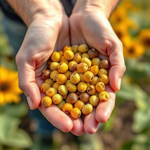 Hand holding handful of sunflower hearts