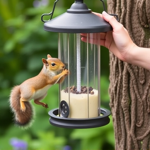 Hand refilling squirrel-proof garden feeder