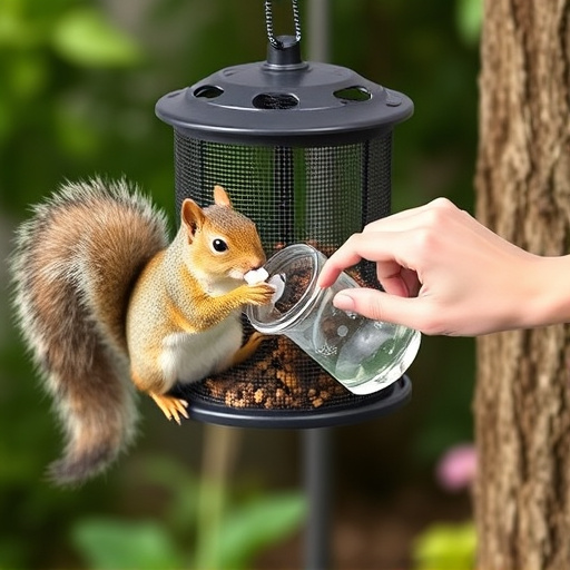 Hand refilling squirrel-proof garden feeder