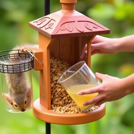 Hand refilling squirrel-proof garden feeder