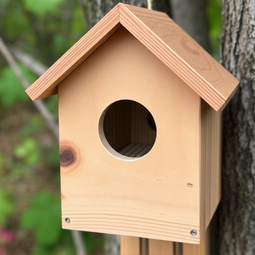 Handcrafted bird box with feeding hole