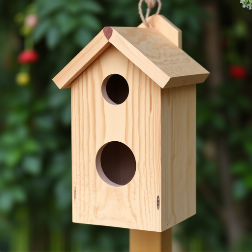 Handcrafted bird box with feeding hole