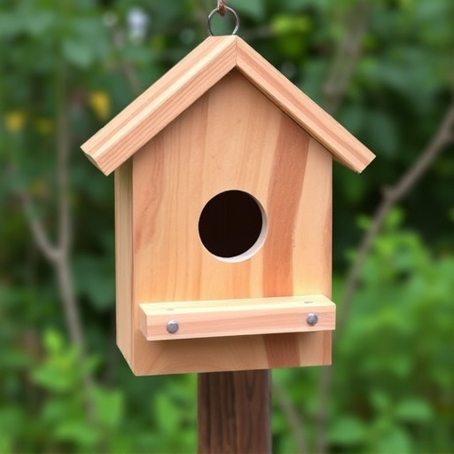 Handcrafted bird box with feeding hole
