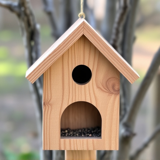 Handcrafted bird box with feeding hole