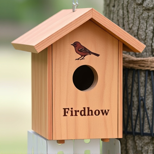 Handcrafted bird box with feeding hole