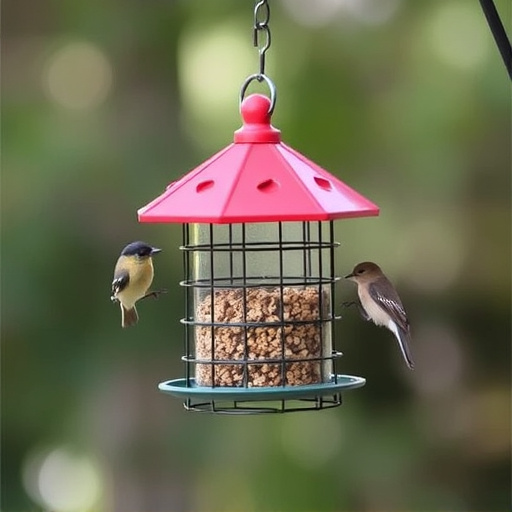 Hanging bird feeder with squirrel guard