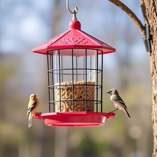 Hanging bird feeder with squirrel guard